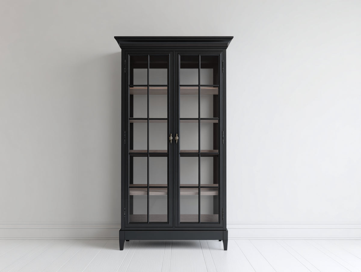 Estantería 90x35x200 cm - madera y vidrio - negro - diseño clásico para salón
