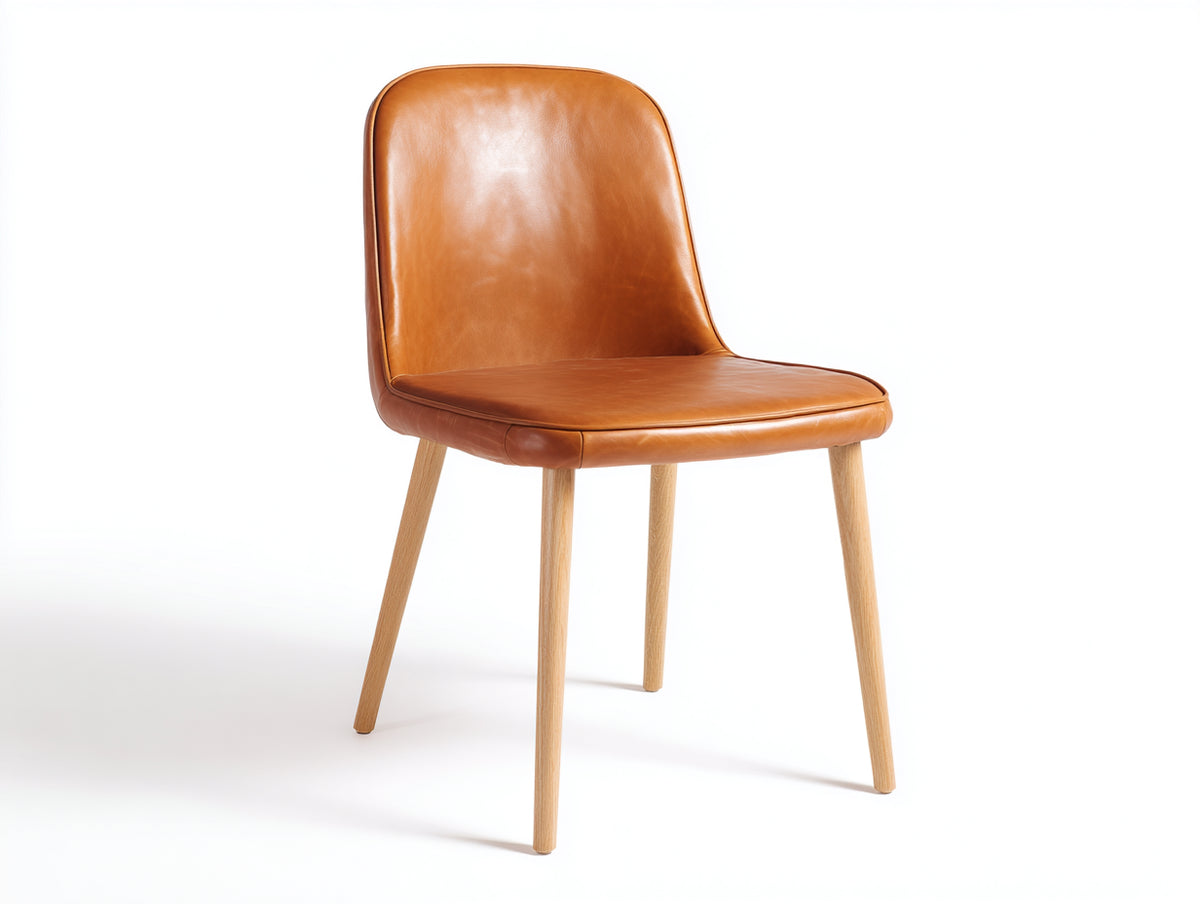 Sillas de comedor 56x58x82 cm - Tapizado de cuero sintético color marrón - Patas de madera estilo moderno