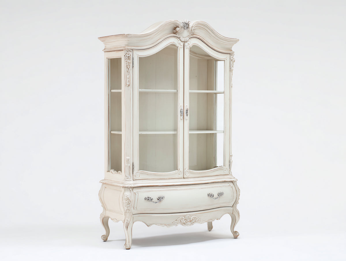 Estanterías de madera con 2 puertas de vidrio y 1 cajón 120 x 45 x 190 cm - color blanco - diseño clásico para salón
