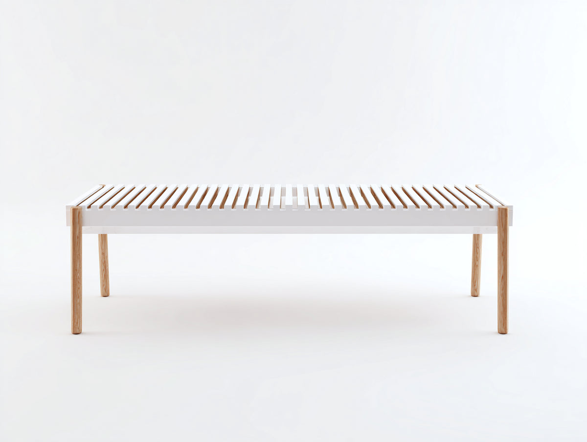 Bancos de jardín de madera 180 x 45 x 45 cm - color blanco y natural - diseño moderno para exterior