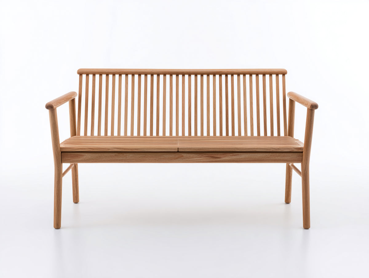 Banco de jardín 180x60x85 cm - Madera maciza color natural con respaldo de listones - Diseño exterior moderno