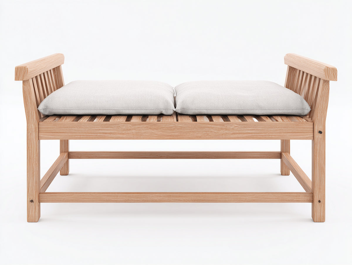 Bancos de jardín de madera con cojines acolchados 150 x 60 x 85 cm - color natural y blanco - diseño moderno para exterior