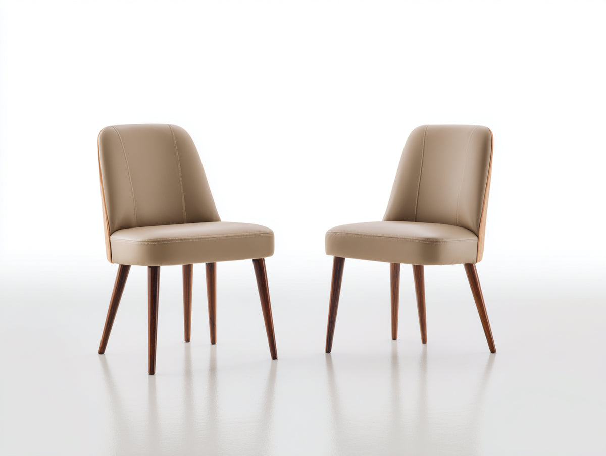 Sillas de comedor 52x55x82 cm - Tapizado de cuero sintético beige y marrón - Diseño moderno con patas de madera