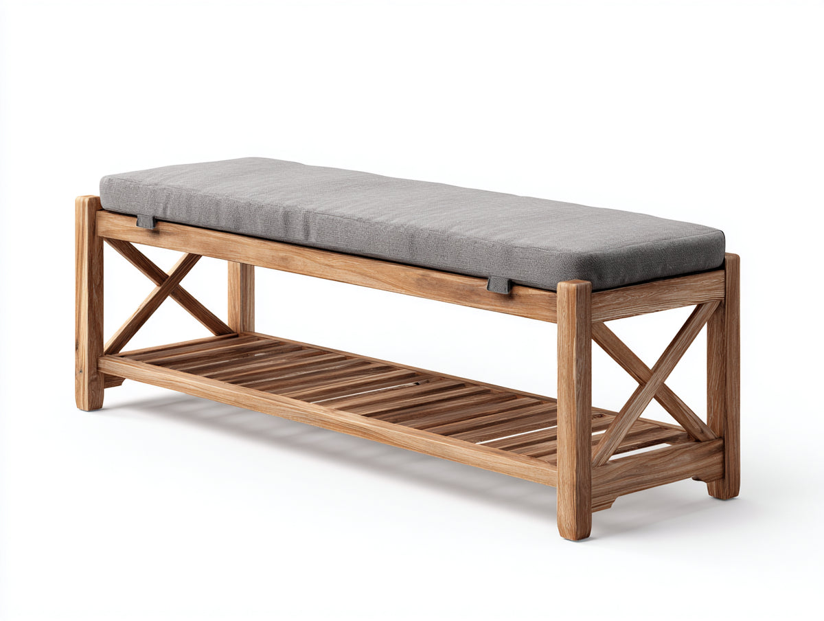 Bancos de jardín de madera 180 x 50 x 45 cm - Natural y gris - Diseño moderno con asiento acolchado