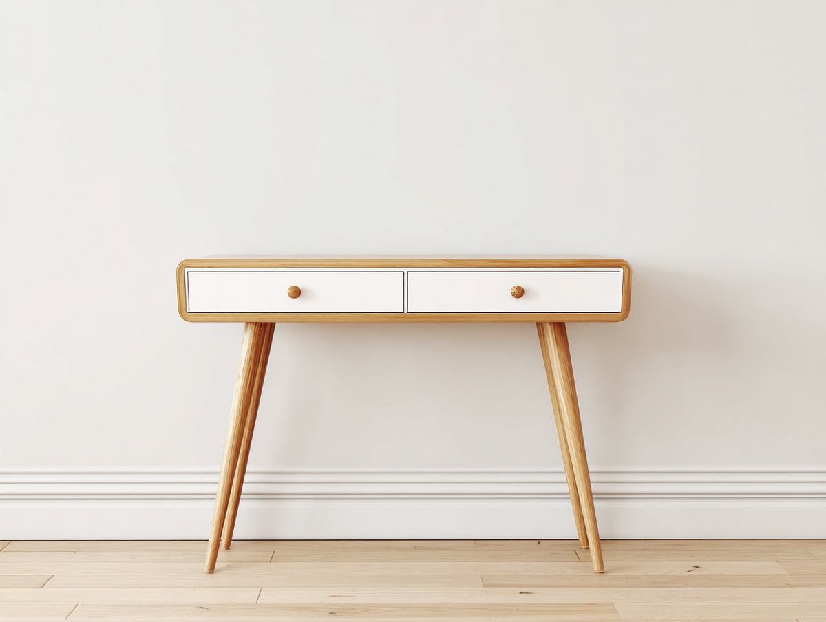 Mesas de oficina 120x50x75 cm - Madera natural con acabado blanco - Escritorio moderno con 2 cajones de almacenamiento