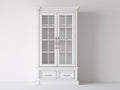 Estanterías de madera 120 x 45 x 220 cm - Blanco - Diseño clásico con 2 puertas de cristal y 2 cajones