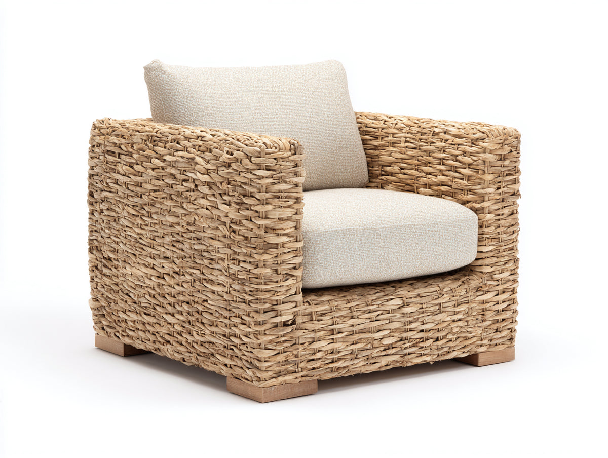 Sillones de ratán con cojín acolchado 90 x 85 x 80 cm - color natural y beige - diseño moderno para exterior