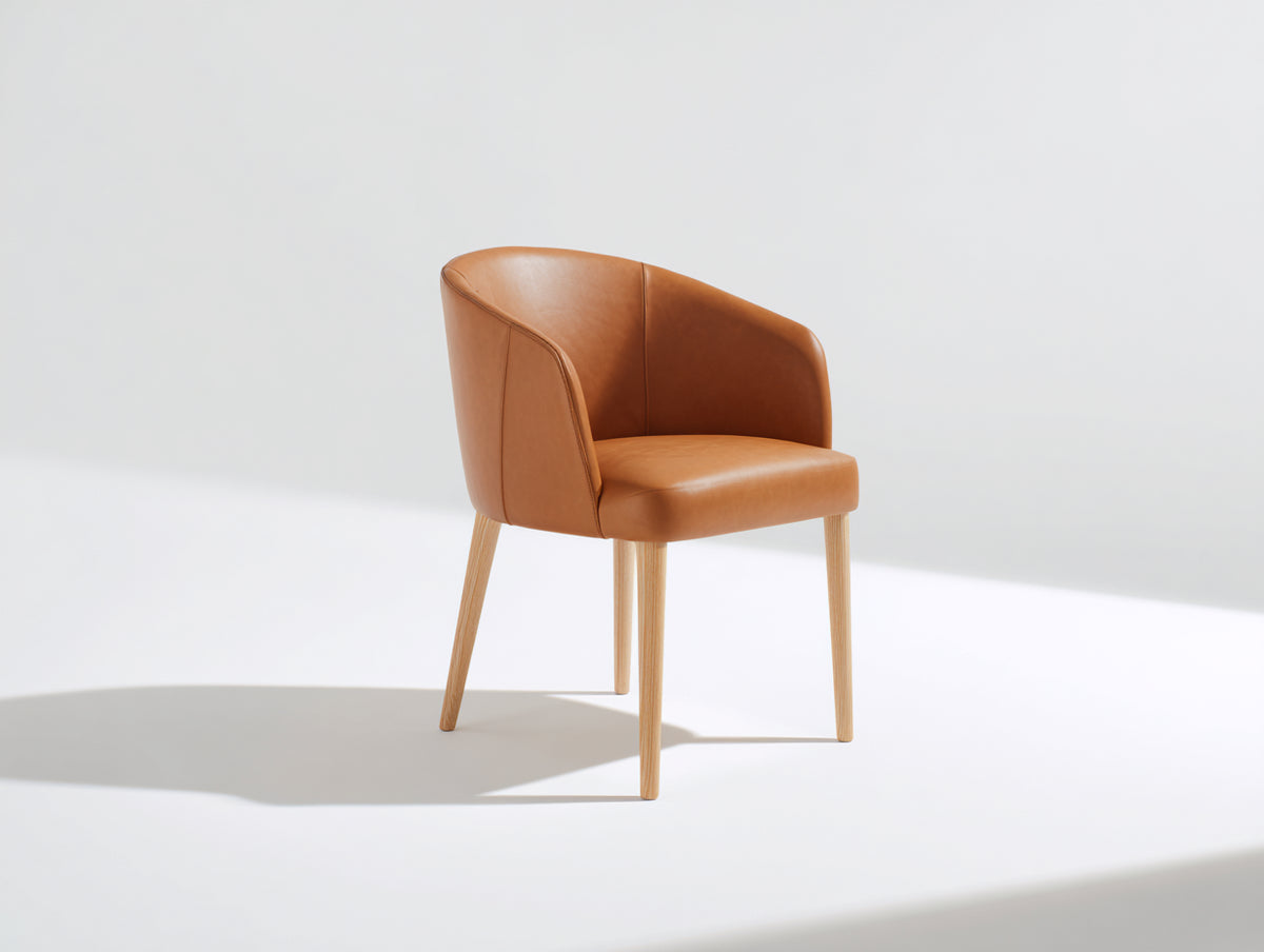 Sillas de comedor 58x56x78 cm - Tapizado de cuero sintético color marrón - Diseño con reposabrazos y patas de madera
