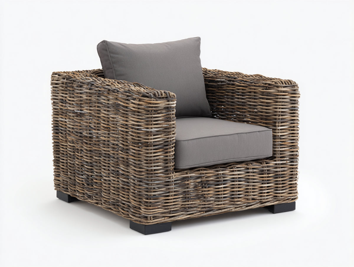 Sillones de ratán con cojín acolchado 90 x 85 x 80 cm - color natural y gris - diseño moderno para exterior