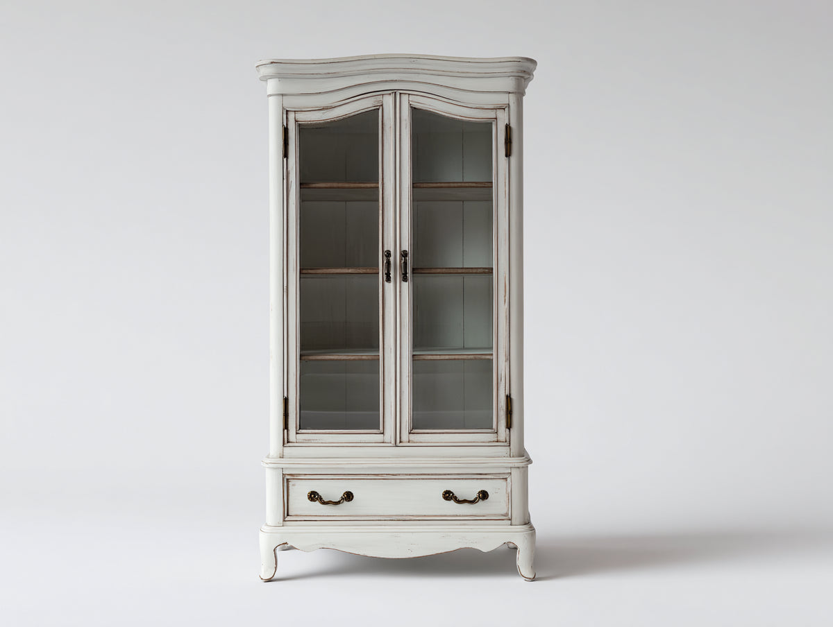 Estanterías de madera con puertas de vidrio y cajón 90 x 40 x 180 cm - color blanco - diseño clásico para salón
