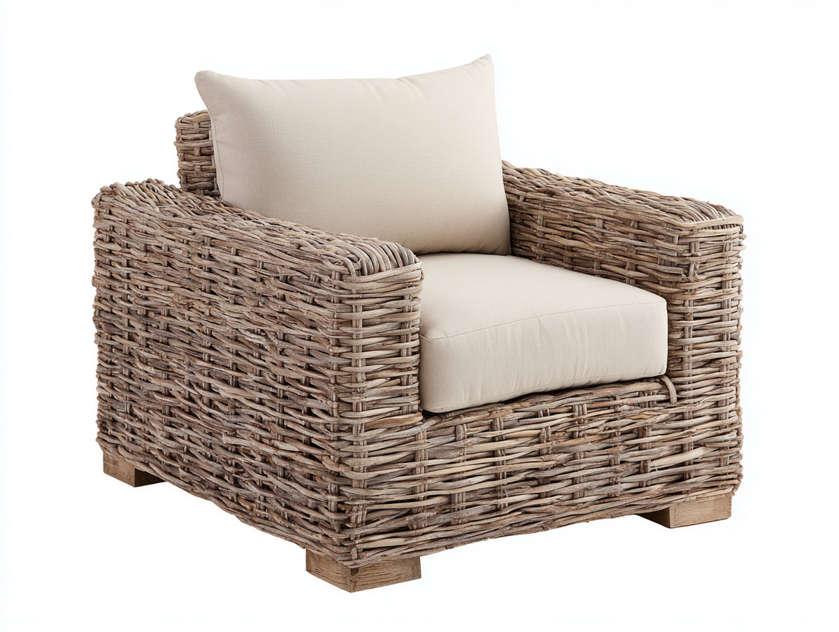 Sillones de ratán con cojín acolchado 90 x 85 x 80 cm - color natural y beige - diseño moderno para exterior