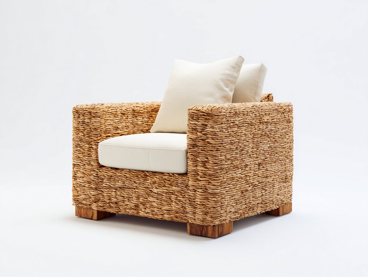 Sillones de ratán con cojines acolchados 90 x 85 x 80 cm - color natural y blanco - diseño moderno para exterior