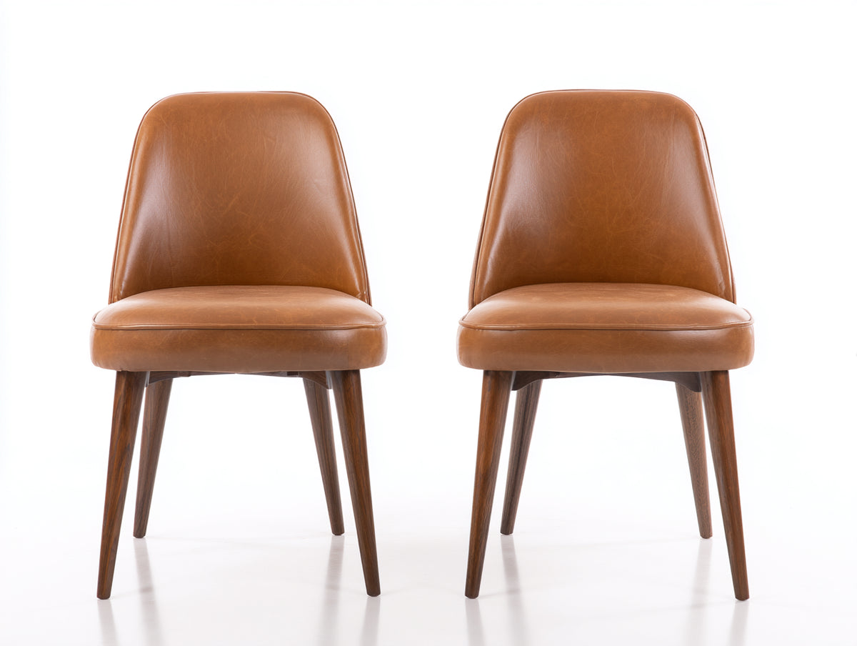 Sillas de comedor tapizadas de cuero sintético con patas de madera 55 x 60 x 85 cm - color marrón - diseño moderno para comedor