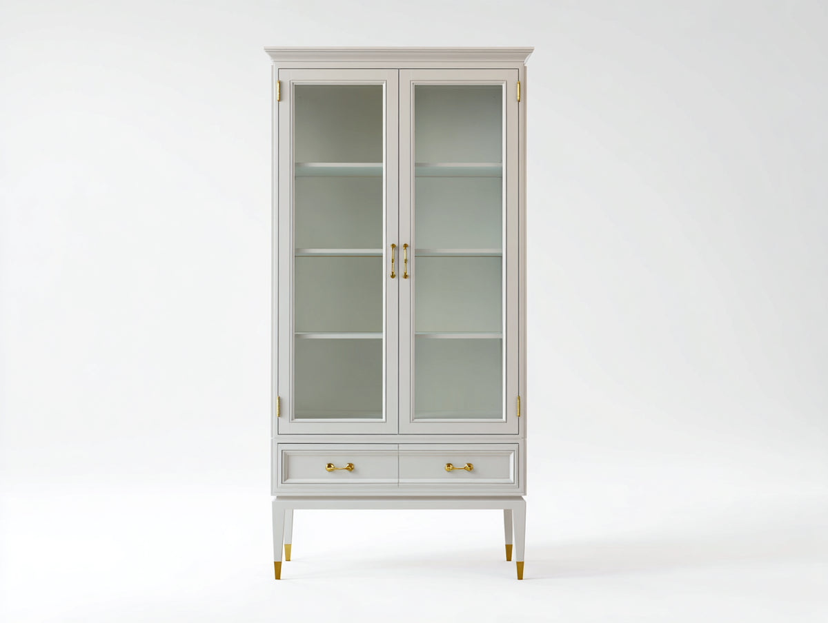 Estanterías de madera 100x40x190 cm - Acabado blanco con puertas de vidrio - Diseño clásico con cajón inferior