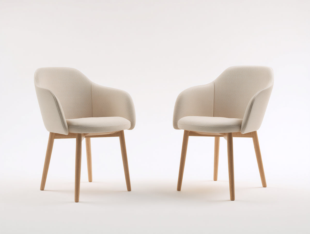 Sillas de comedor tapizadas con respaldo envolvente y patas de madera 60 x 60 x 80 cm - color beige y natural - diseño moderno para comedor