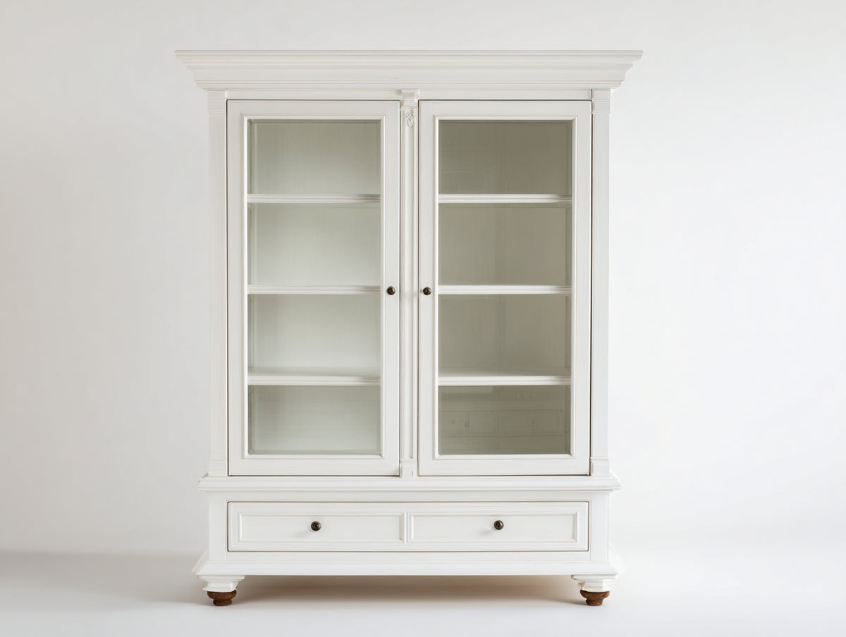 Estanterías de madera 120x40x190 cm - Acabado blanco con puertas de vidrio - Diseño clásico con cajones de almacenamiento