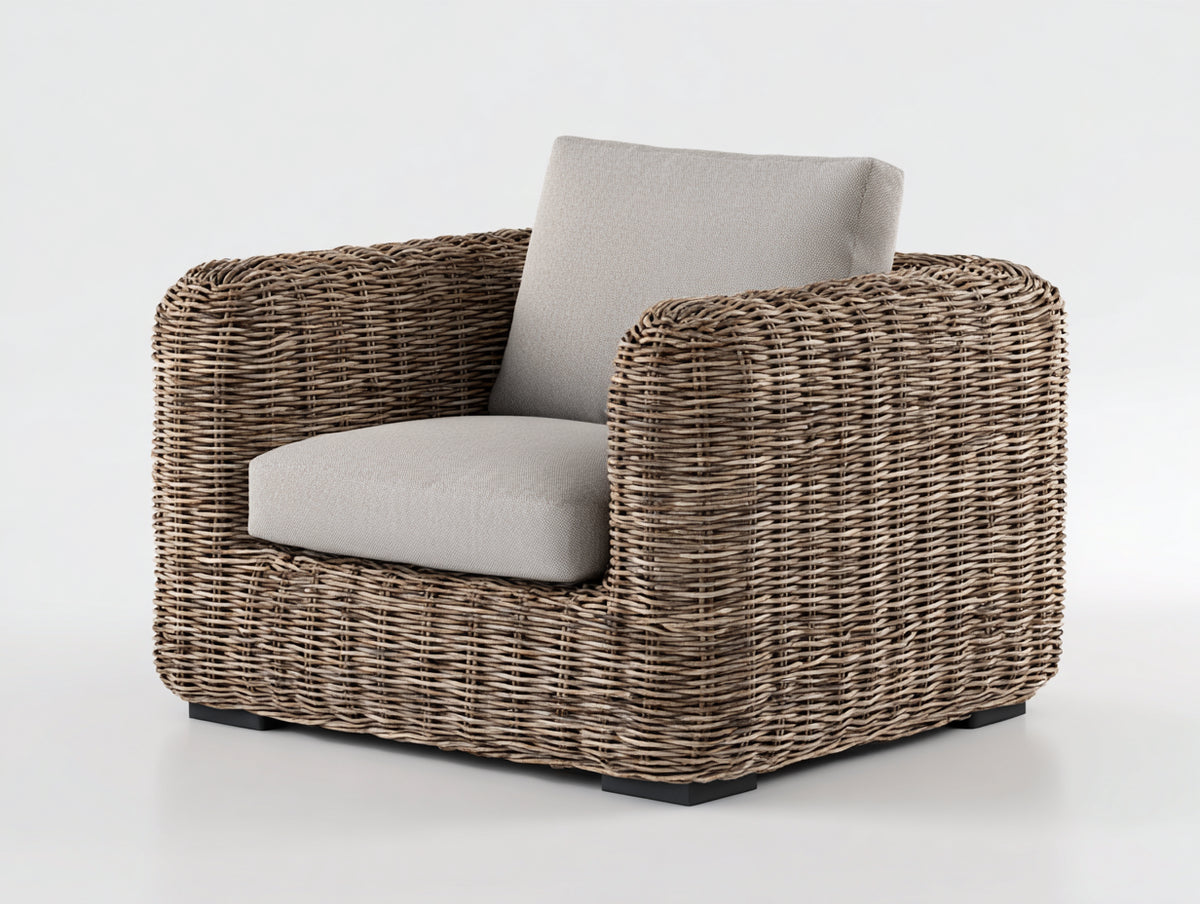 Sillones de ratán con cojín acolchado 90 x 85 x 80 cm - color natural y gris claro - diseño moderno para exterior