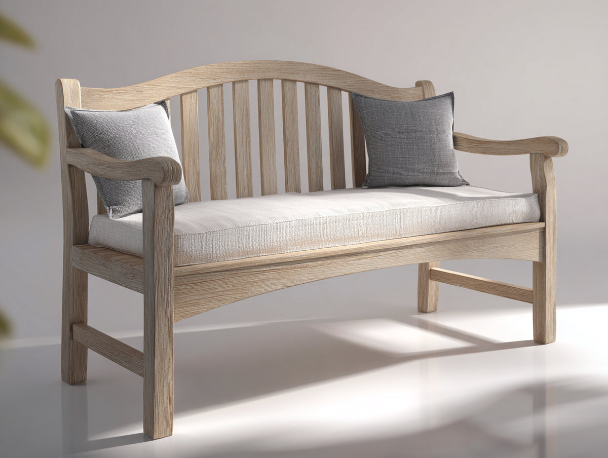 Banco de jardín 180x65x90 cm - Madera natural con cojín de tela beige - Diseño clásico para exterior