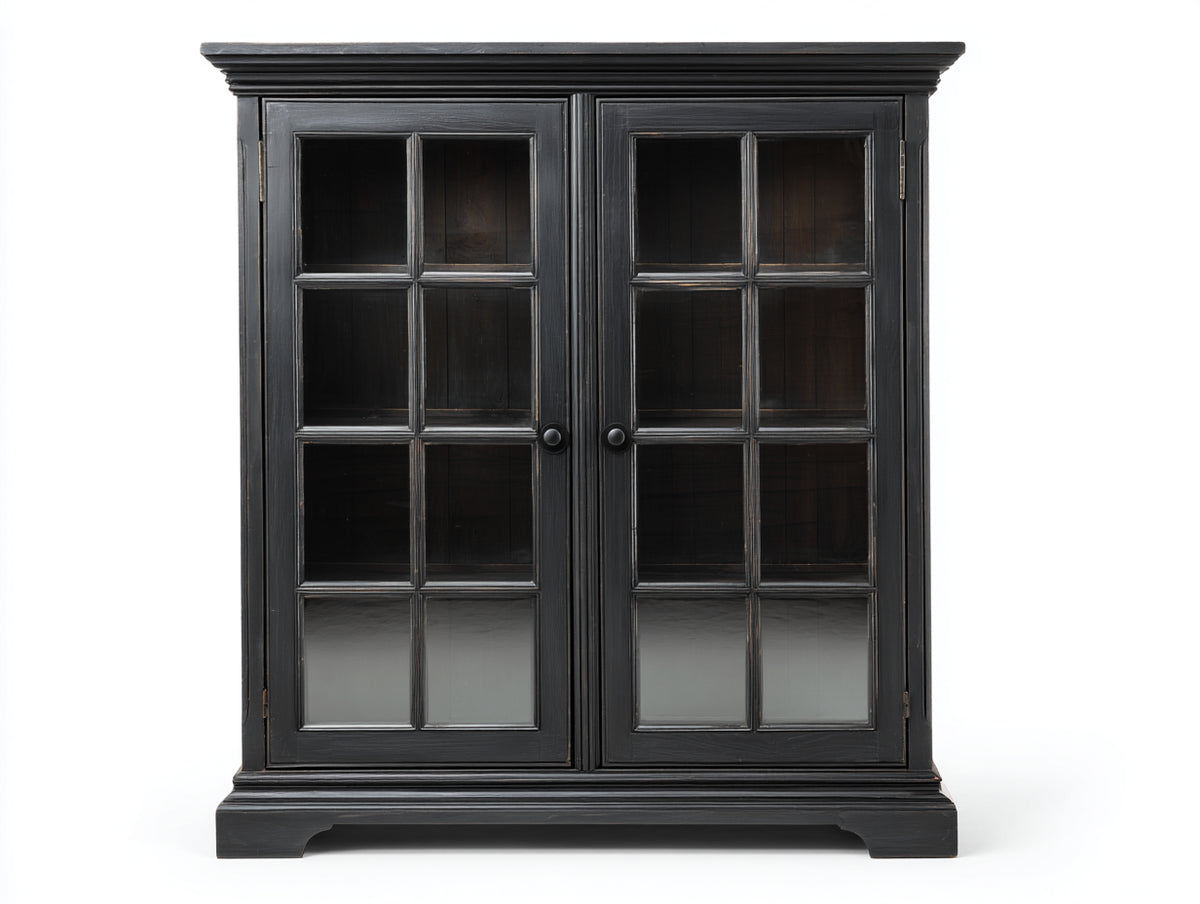 Estantería 120x40x190 cm - madera y vidrio - negro - diseño clásico con puertas para salón