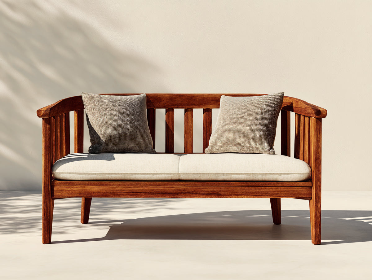 Bancos de jardín de madera 180 x 65 x 85 cm - Marrón y beige - Diseño moderno con asiento acolchado